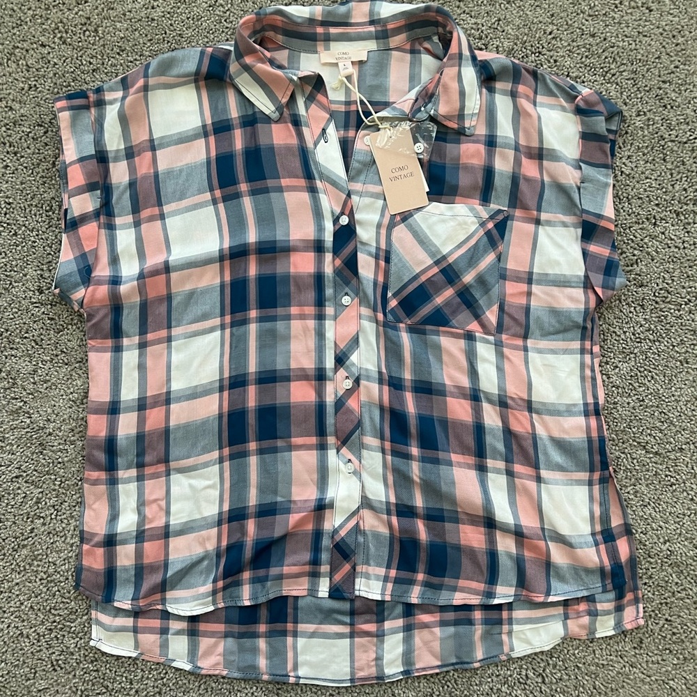 NWT - Como Vintage Sleeveless Checkered Plaid Shirt - Women's Size Large